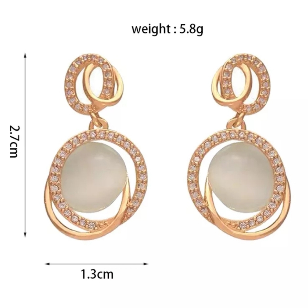 Goldtone Rhinestone Round Dangle Earrings - Picture 4 of 6
